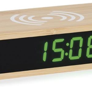 Atlanta Modern Digitaler Wecker 16x3x7.5 cm Bambus/Kunststoff • Induktive Ladefunktion • Dimmbares LED-Display