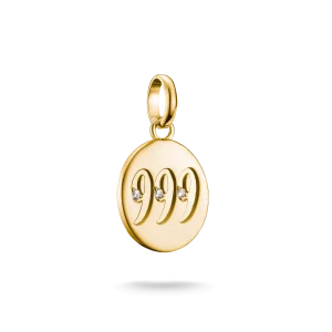 Thomas Sabo Charm-Anhänger, Engelszahlen 999, mit weißen Edelsteinen, aus Silber, vergoldet