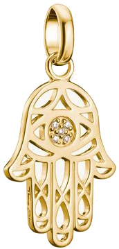 Thomas Sabo Charm-Anhänger, Hamsa, mit weißen Edelsteinen, aus Silber, vergoldet
