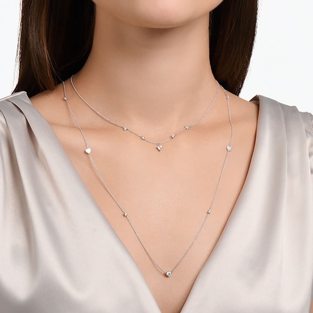 Halskette mit Herzen und weißen Steinchen - 925er Sterlingsilber – Bild 3